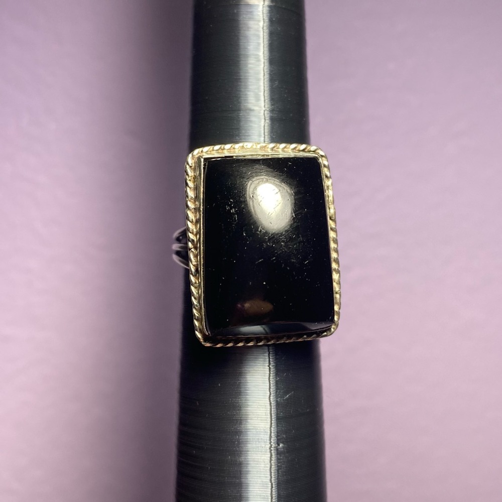VINTAGE BLACK ONYX NATURAL STONE IN 925 STERLING SILVER RING - Picture 9 of 9